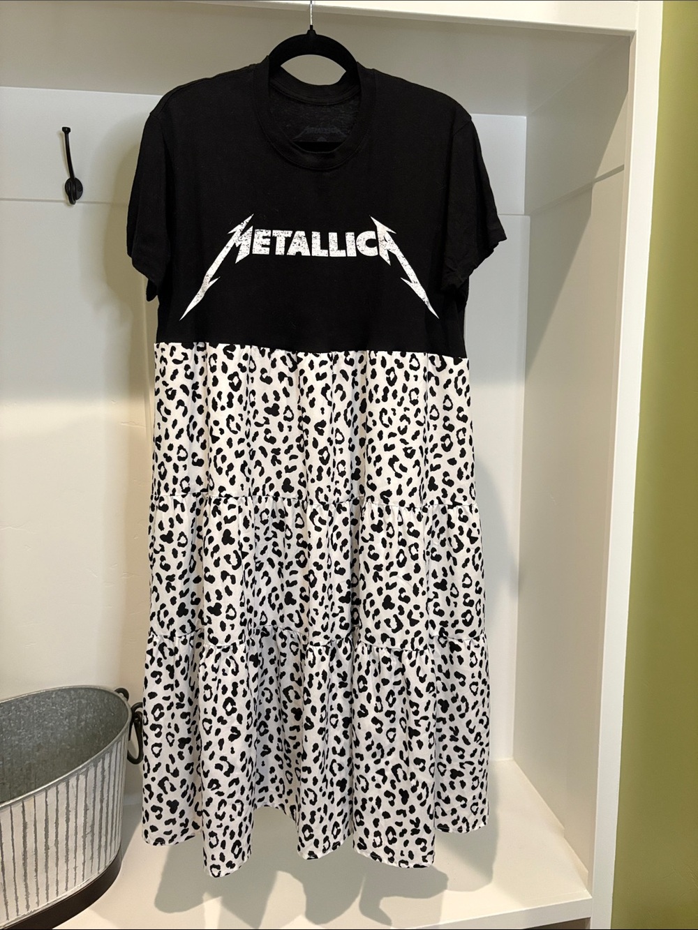 Metallica Upcycle Leopard Tiered Babydoll Dress